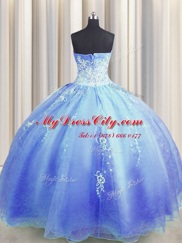 Luxury Zipper Up Sleeveless Beading and Appliques Zipper Sweet 16 Dress