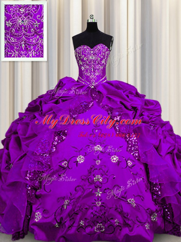 Custom Made Sequins Purple Sweetheart Neckline Beading and Embroidery and Ruffles Sweet 16 Quinceanera Dress Sleeveless Lace Up