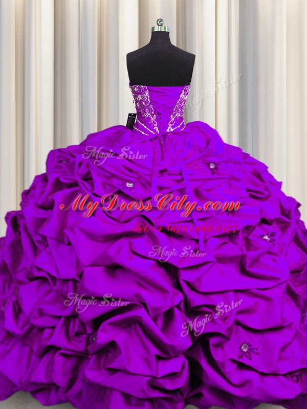 Custom Made Sequins Purple Sweetheart Neckline Beading and Embroidery and Ruffles Sweet 16 Quinceanera Dress Sleeveless Lace Up