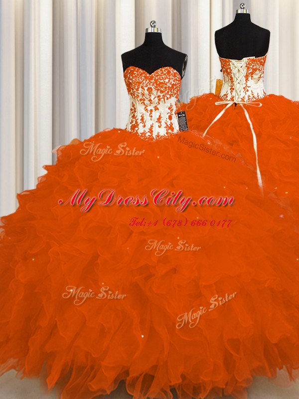 Sweetheart Sleeveless Lace Up Sweet 16 Dresses Orange Red Organza