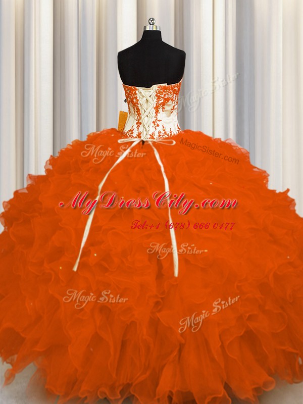 Sweetheart Sleeveless Lace Up Sweet 16 Dresses Orange Red Organza