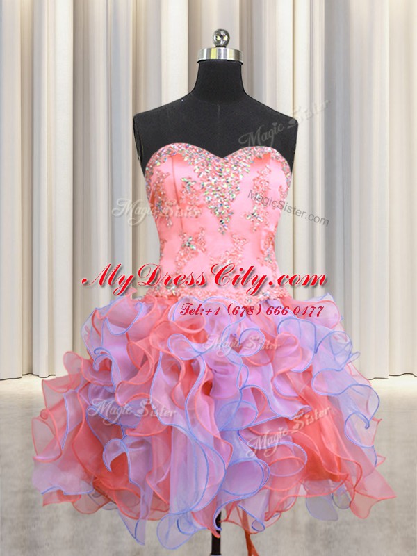 Elegant Three Piece Multi-color 15 Quinceanera Dress Military Ball and Sweet 16 and Quinceanera and For with Beading and Appliques and Ruffles Sweetheart Sleeveless Lace Up