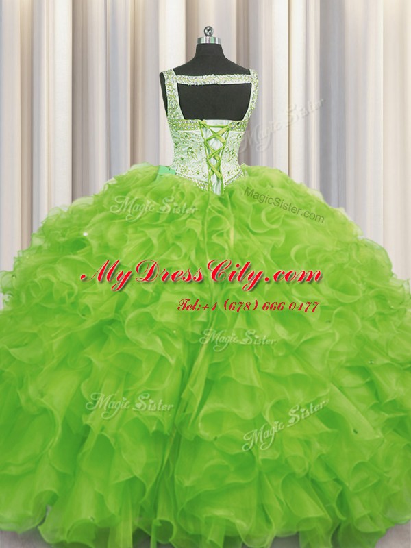 Beading and Ruffles Sweet 16 Dress Yellow Green Lace Up Sleeveless Floor Length