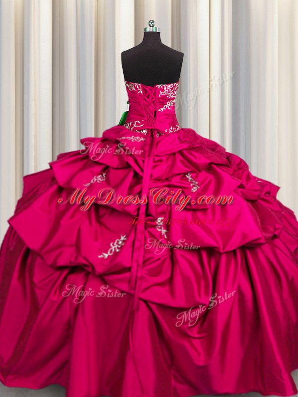 Hot Pink Lace Up Sweet 16 Quinceanera Dress Appliques and Pick Ups Sleeveless Floor Length