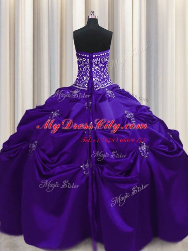 Custom Fit Embroidery Floor Length Ball Gowns Sleeveless Purple Quince Ball Gowns Lace Up