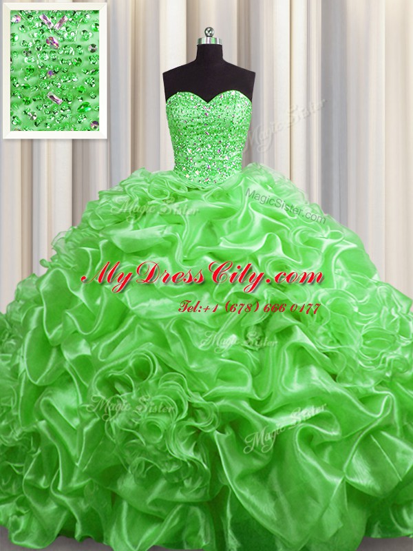 Custom Fit Lace Up Sweetheart Beading and Pick Ups Sweet 16 Quinceanera Dress Organza Sleeveless Court Train