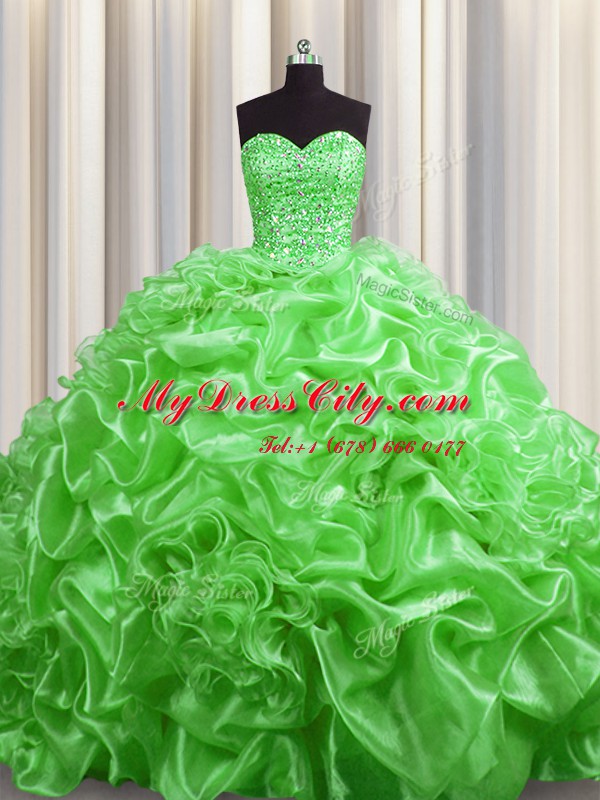 Custom Fit Lace Up Sweetheart Beading and Pick Ups Sweet 16 Quinceanera Dress Organza Sleeveless Court Train