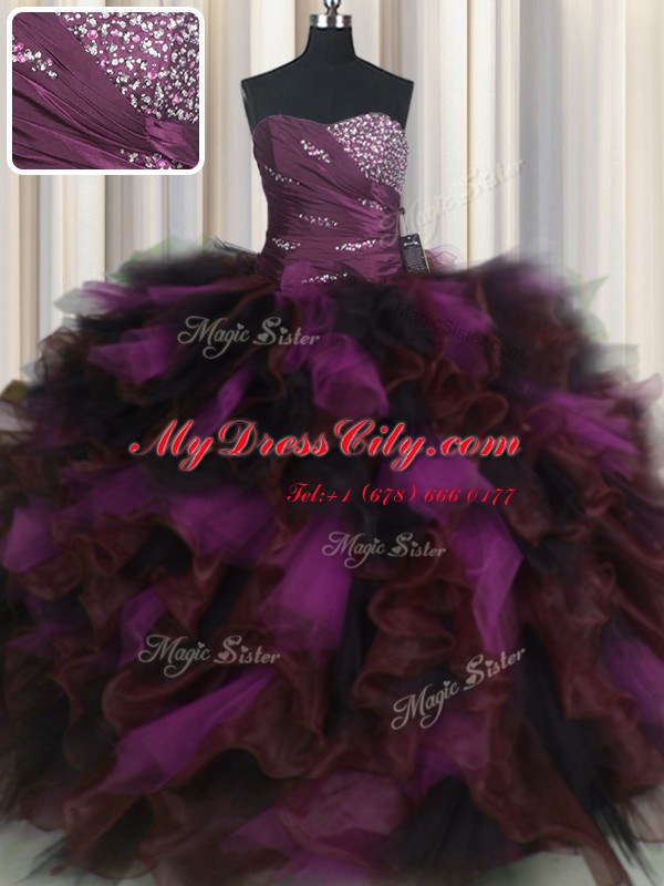 Exceptional Multi-color Ball Gowns Organza and Tulle Sweetheart Sleeveless Beading and Ruffles and Ruffled Layers Floor Length Lace Up Quinceanera Dress