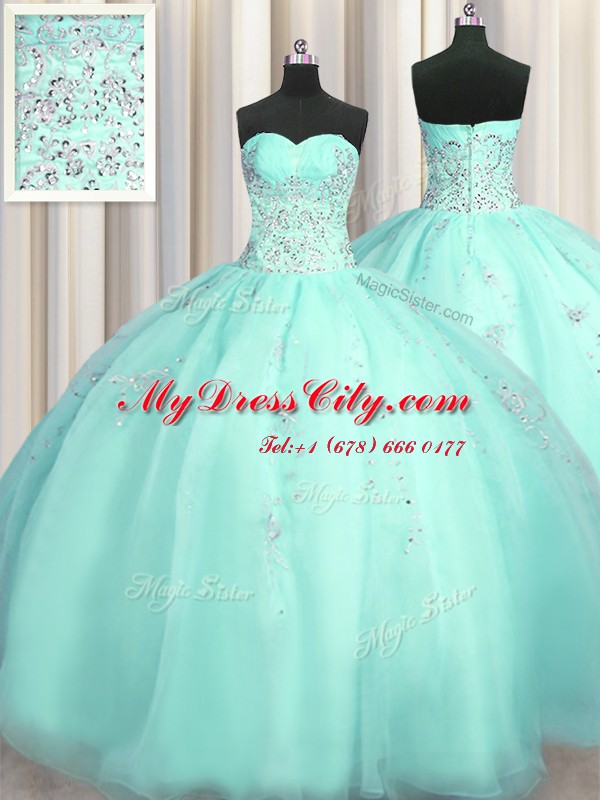 On Sale Really Puffy Sweetheart Sleeveless Organza Quinceanera Gowns Beading and Appliques Zipper