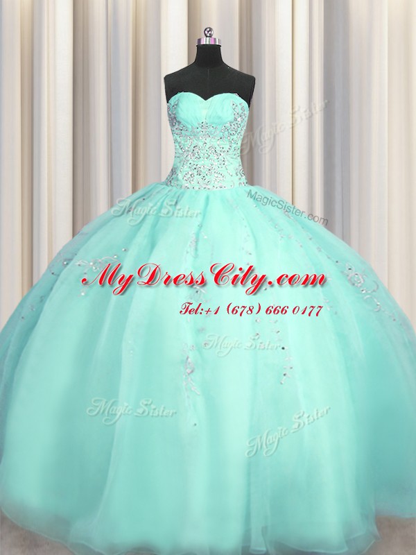 On Sale Really Puffy Sweetheart Sleeveless Organza Quinceanera Gowns Beading and Appliques Zipper