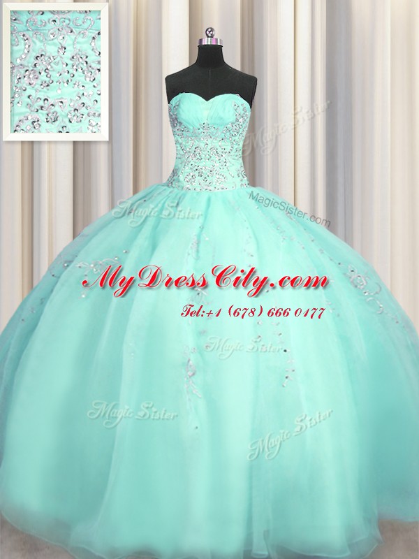 On Sale Really Puffy Sweetheart Sleeveless Organza Quinceanera Gowns Beading and Appliques Zipper