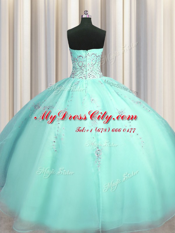 On Sale Really Puffy Sweetheart Sleeveless Organza Quinceanera Gowns Beading and Appliques Zipper