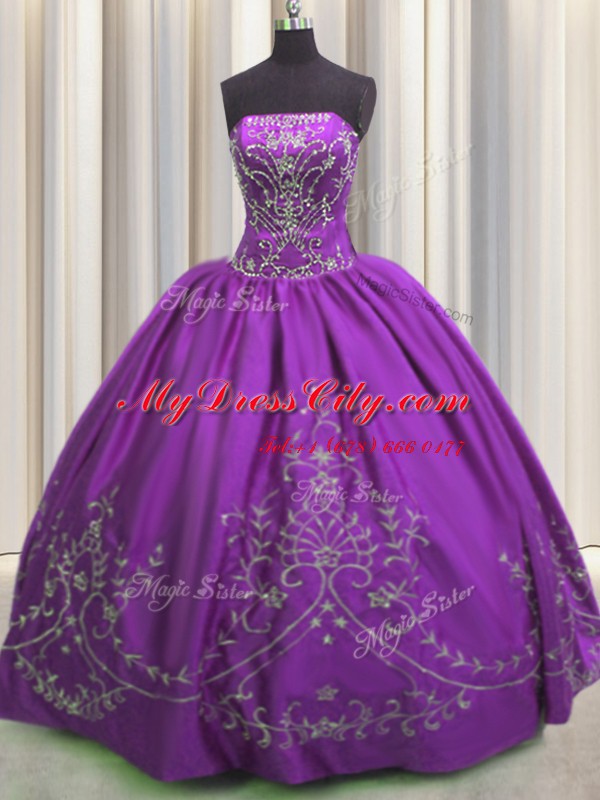 Eggplant Purple Lace Up Quinceanera Dress Embroidery Sleeveless Floor Length