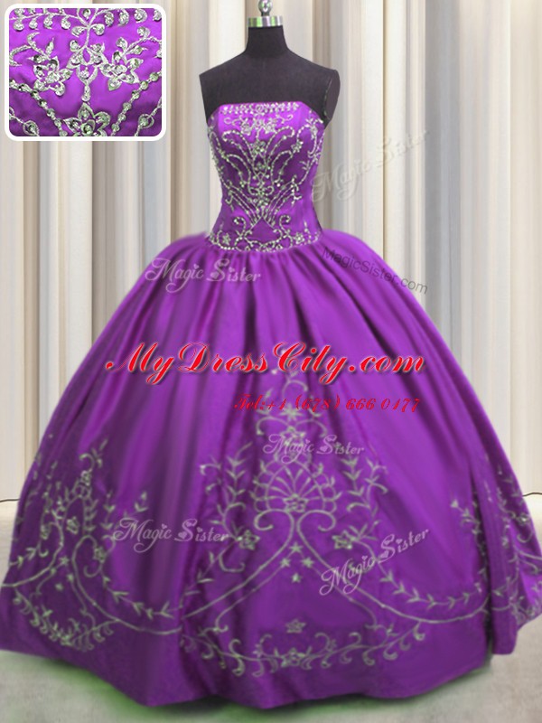 Eggplant Purple Lace Up Quinceanera Dress Embroidery Sleeveless Floor Length