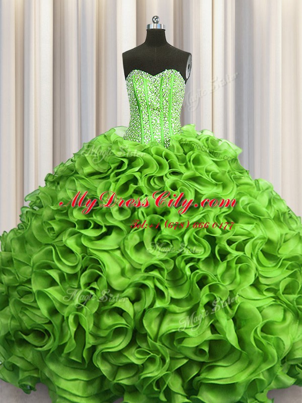 Great Visible Boning Sleeveless Organza Lace Up Ball Gown Prom Dress for Military Ball and Sweet 16 and Quinceanera