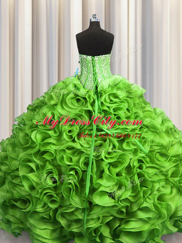 Great Visible Boning Sleeveless Organza Lace Up Ball Gown Prom Dress for Military Ball and Sweet 16 and Quinceanera