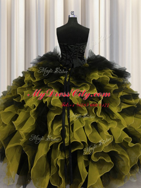 Beading and Ruffles Quinceanera Dress Multi-color Lace Up Sleeveless Floor Length