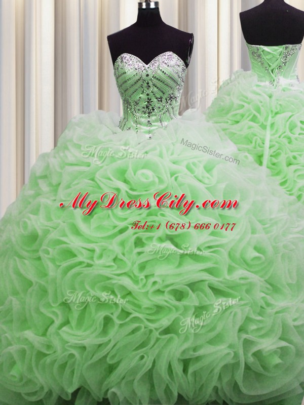 Rolling Flowers Brush Train Quinceanera Gowns Military Ball and Sweet 16 and Quinceanera and For with Beading and Pick Ups Sweetheart Sleeveless Lace Up