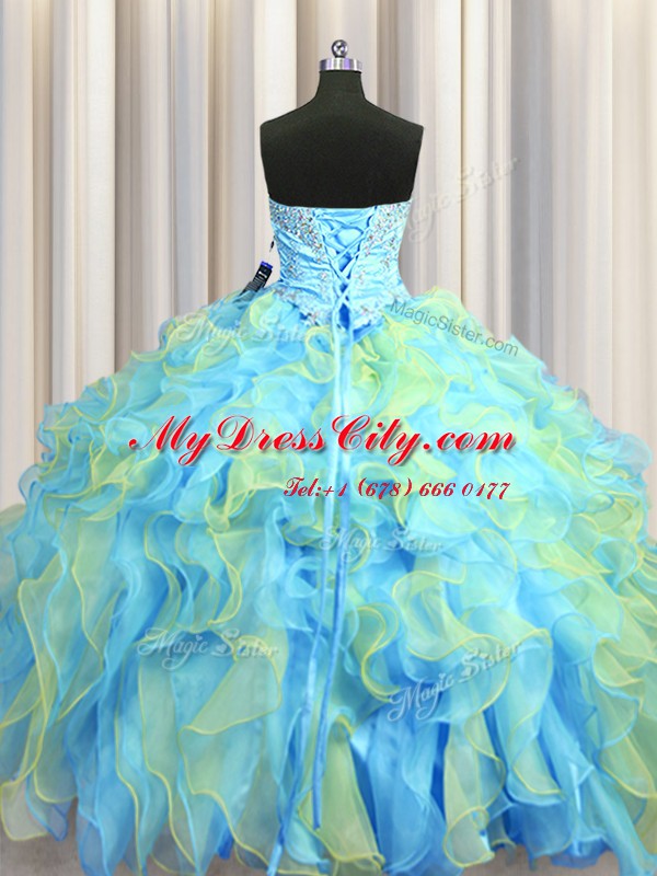 Lovely Organza Sweetheart Sleeveless Lace Up Beading and Appliques and Ruffles Vestidos de Quinceanera in Multi-color