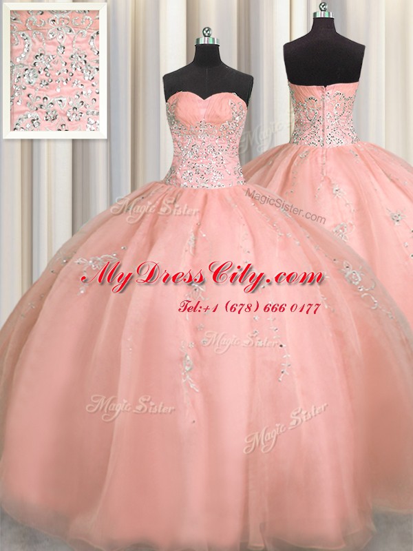 Puffy Skirt Watermelon Red Sleeveless Organza Zipper Vestidos de Quinceanera for Military Ball and Sweet 16 and Quinceanera