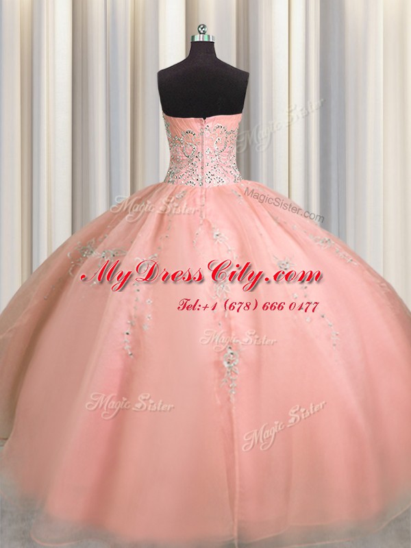 Puffy Skirt Watermelon Red Sleeveless Organza Zipper Vestidos de Quinceanera for Military Ball and Sweet 16 and Quinceanera