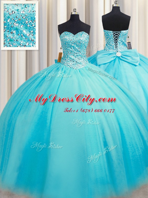 Charming Puffy Skirt Sweetheart Sleeveless Tulle Ball Gown Prom Dress Beading Lace Up