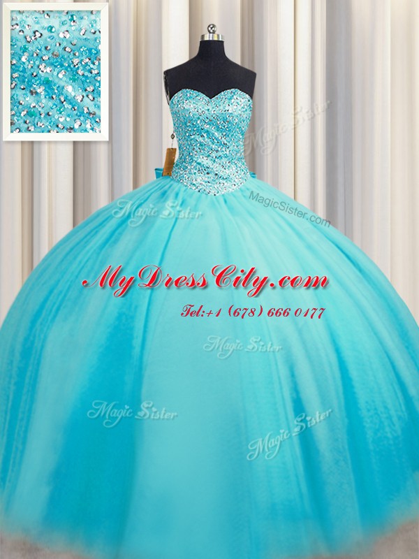 Charming Puffy Skirt Sweetheart Sleeveless Tulle Ball Gown Prom Dress Beading Lace Up