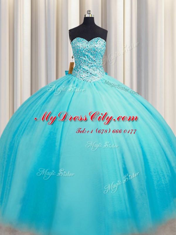 Charming Puffy Skirt Sweetheart Sleeveless Tulle Ball Gown Prom Dress Beading Lace Up