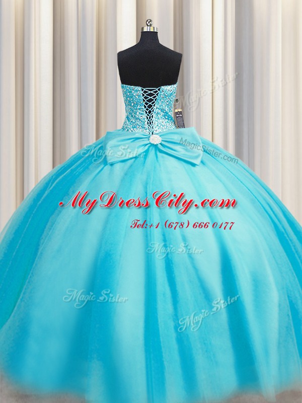 Charming Puffy Skirt Sweetheart Sleeveless Tulle Ball Gown Prom Dress Beading Lace Up