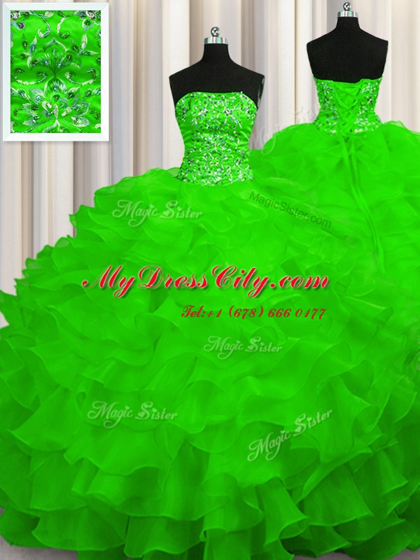 Strapless Sleeveless Sweep Train Lace Up Vestidos de Quinceanera Organza