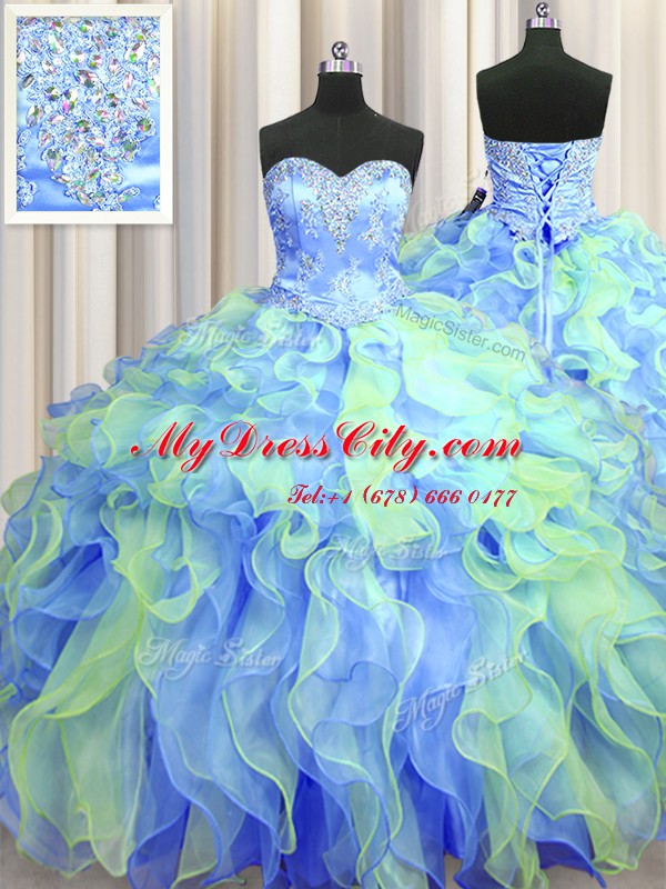 Floor Length Ball Gowns Sleeveless Multi-color Quince Ball Gowns Lace Up