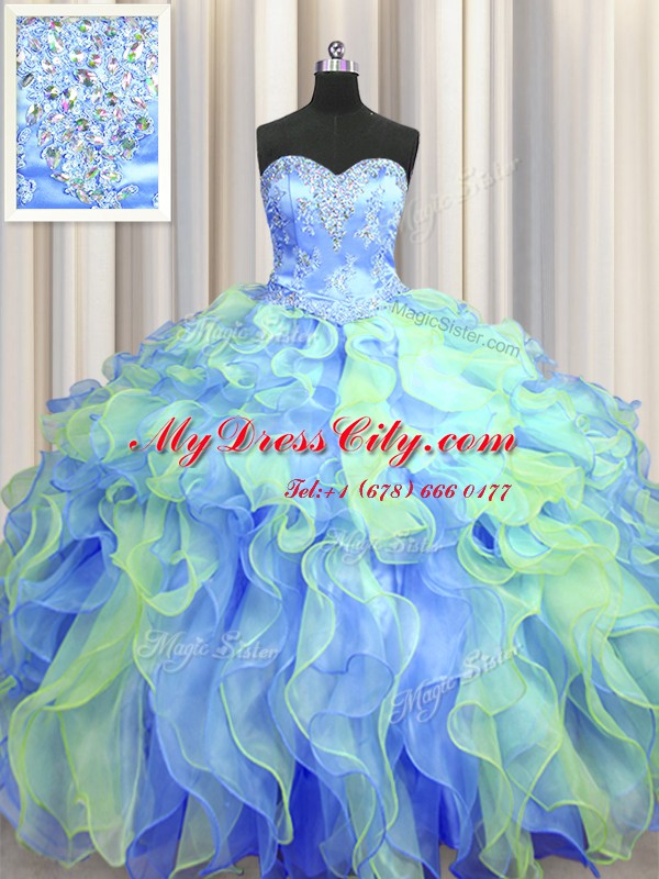 Floor Length Ball Gowns Sleeveless Multi-color Quince Ball Gowns Lace Up