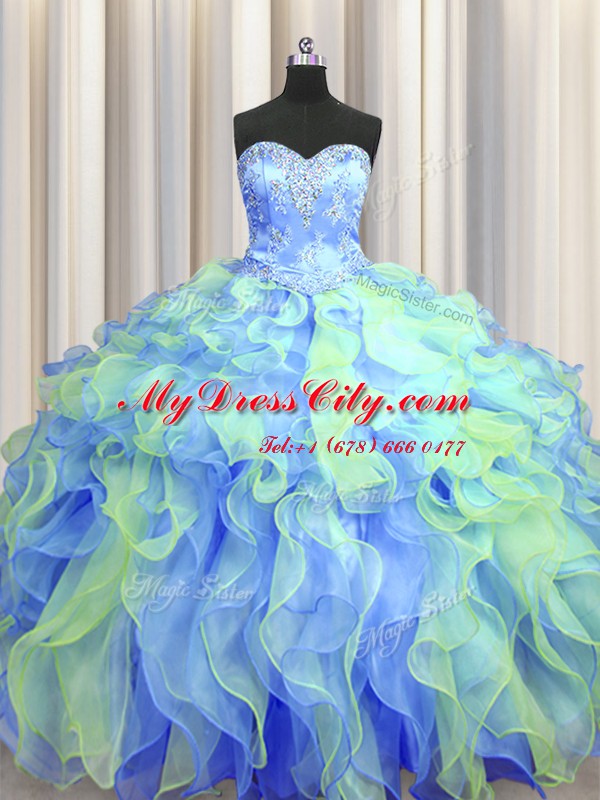 Floor Length Ball Gowns Sleeveless Multi-color Quince Ball Gowns Lace Up