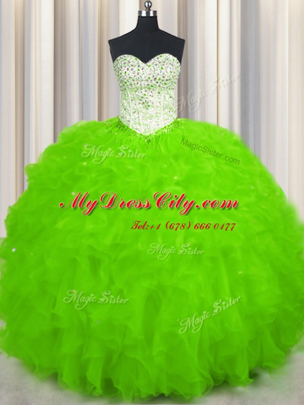 Cute Beading and Ruffles Quinceanera Gown Lace Up Sleeveless Floor Length