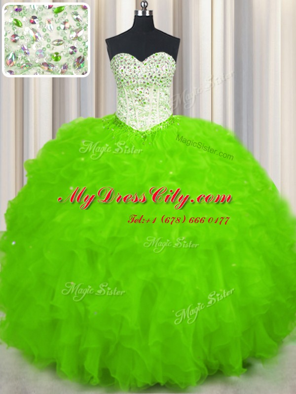 Cute Beading and Ruffles Quinceanera Gown Lace Up Sleeveless Floor Length