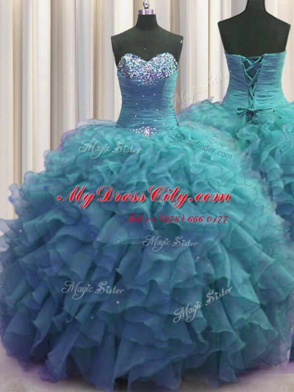 Modern Beaded Bust Sleeveless Beading and Ruffles Lace Up Sweet 16 Quinceanera Dress