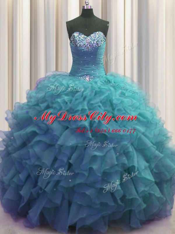 Modern Beaded Bust Sleeveless Beading and Ruffles Lace Up Sweet 16 Quinceanera Dress