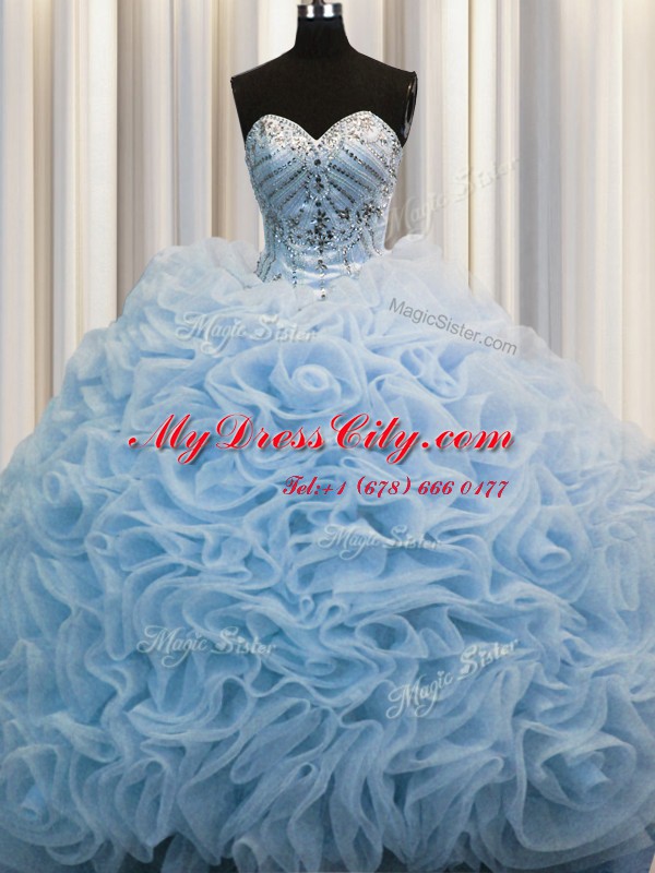 Low Price Rolling Flowers Ball Gowns Sleeveless Baby Blue 15 Quinceanera Dress Brush Train Lace Up