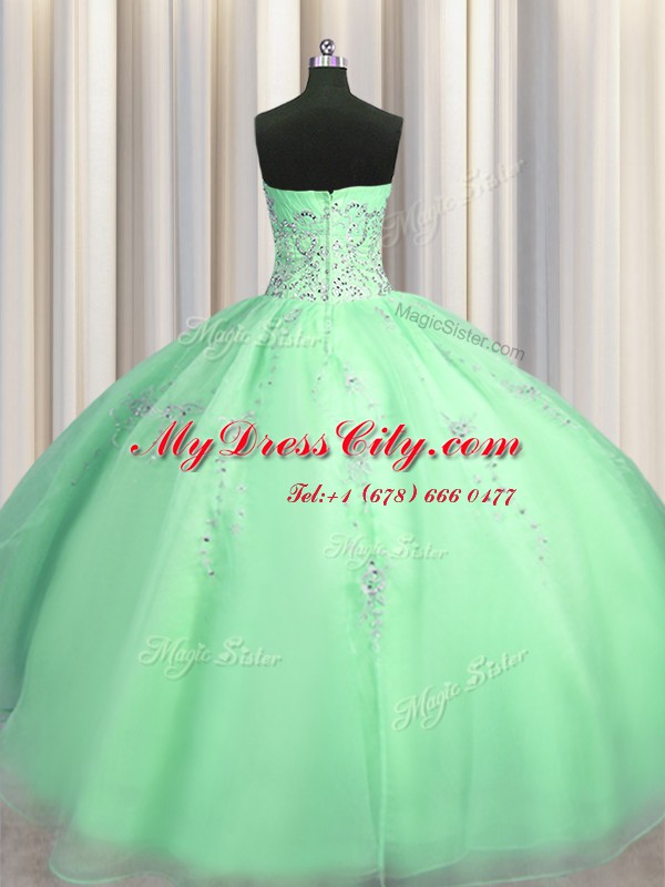 Custom Made Puffy Skirt Floor Length Apple Green Quinceanera Dress Sweetheart Sleeveless Zipper