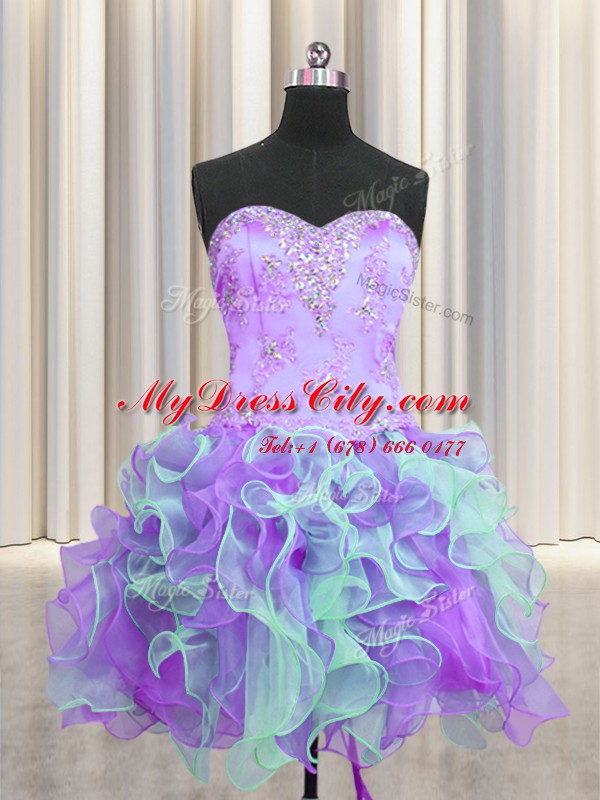 Elegant Three Piece Organza Sleeveless Floor Length Sweet 16 Dress and Beading and Appliques