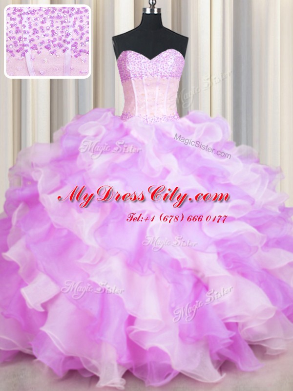 Visible Boning Two Tone Ball Gowns Quince Ball Gowns Multi-color Sweetheart Organza Sleeveless Floor Length Lace Up