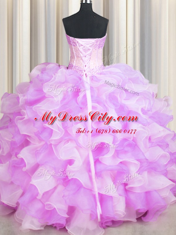 Visible Boning Two Tone Ball Gowns Quince Ball Gowns Multi-color Sweetheart Organza Sleeveless Floor Length Lace Up