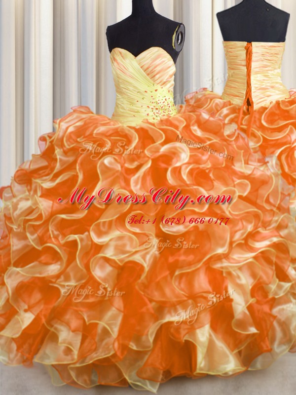 Sweetheart Sleeveless Lace Up Sweet 16 Dress Multi-color Organza