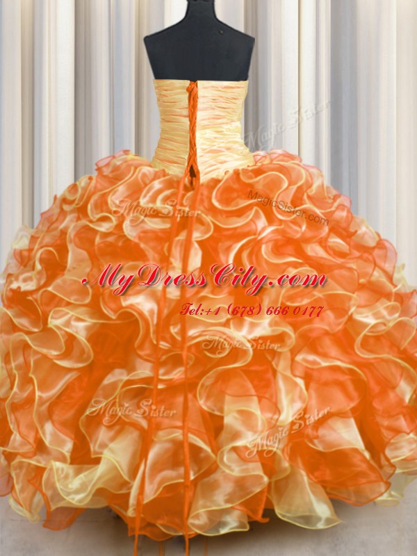 Sweetheart Sleeveless Lace Up Sweet 16 Dress Multi-color Organza