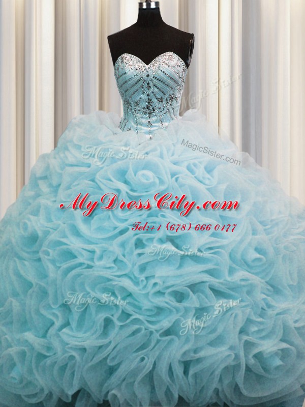 Captivating Rolling Flowers Aqua Blue 15 Quinceanera Dress Sweetheart Sleeveless Brush Train Lace Up