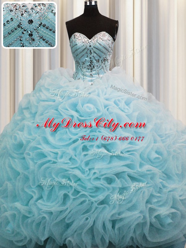 Captivating Rolling Flowers Aqua Blue 15 Quinceanera Dress Sweetheart Sleeveless Brush Train Lace Up