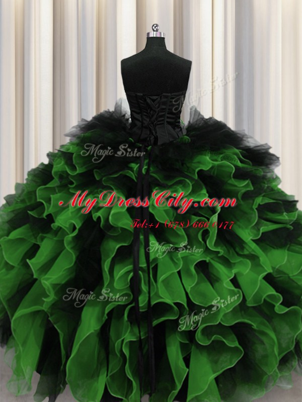 Custom Designed Multi-color Ball Gowns Organza and Tulle Sweetheart Sleeveless Beading and Ruffles Floor Length Lace Up Vestidos de Quinceanera