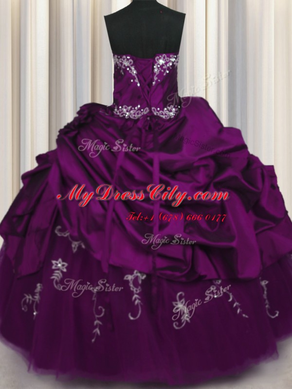 Taffeta Sleeveless Floor Length Sweet 16 Dress and Beading and Embroidery and Pick Ups