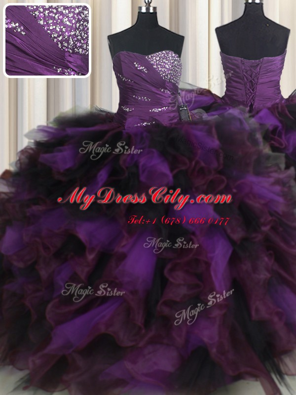 Deluxe Sleeveless Beading and Ruffles and Ruffled Layers Lace Up Quinceanera Gown