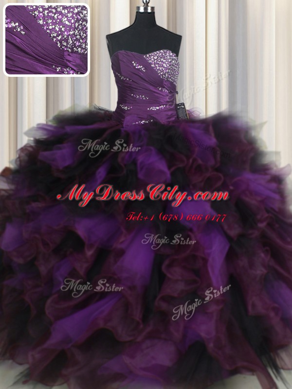 Deluxe Sleeveless Beading and Ruffles and Ruffled Layers Lace Up Quinceanera Gown